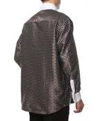 Men's Brown Circle Print Satin Dress Shirt – High Collar, French Cuff | Ferrecci Hi-1022