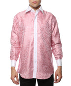 Men's Pink Baroque Scroll Satin Dress Shirt – High Collar, French Cuff | Ferrecci Hi-1027