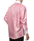 Men's Pink Baroque Scroll Satin Dress Shirt – High Collar, French Cuff | Ferrecci Hi-1027