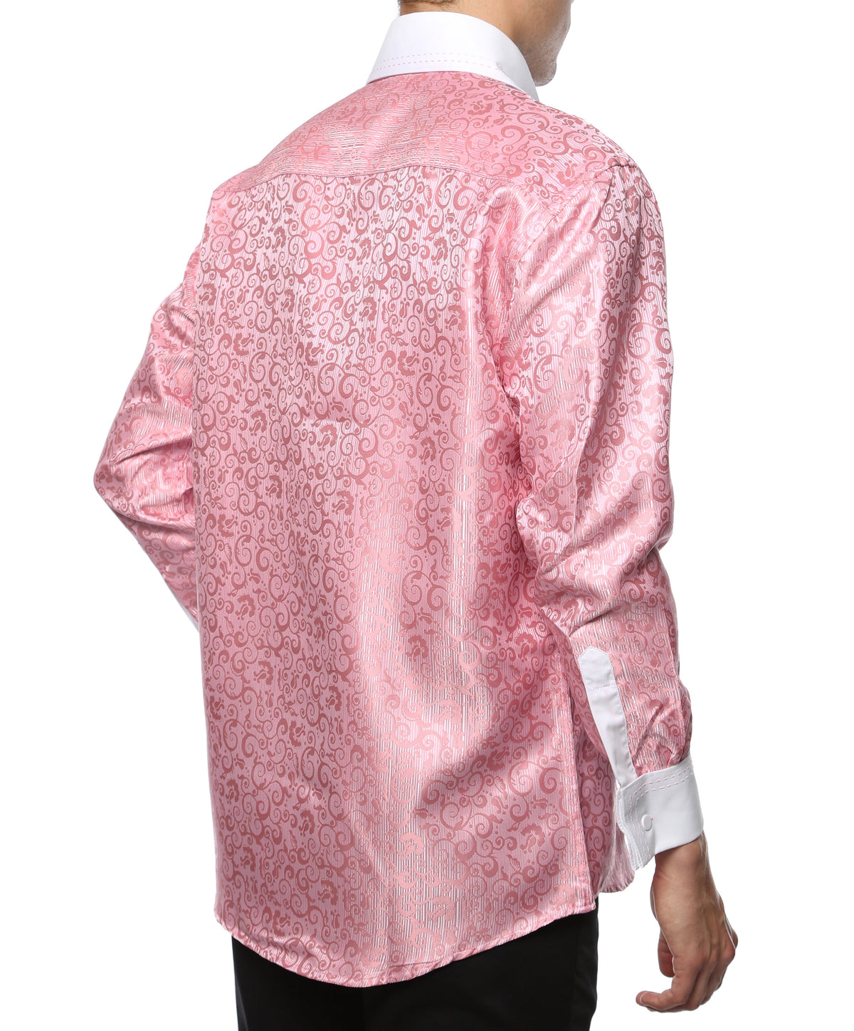Men's Pink Baroque Scroll Satin Dress Shirt – High Collar, French Cuff | Ferrecci Hi-1027
