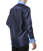 Men's Blue Circle Print Satin Dress Shirt – High Collar, French Cuff | Ferrecci Hi-1011