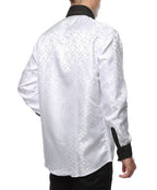 Men's White Paisley Satin Dress Shirt – High Collar, French Cuff | Ferrecci Hi-1033
