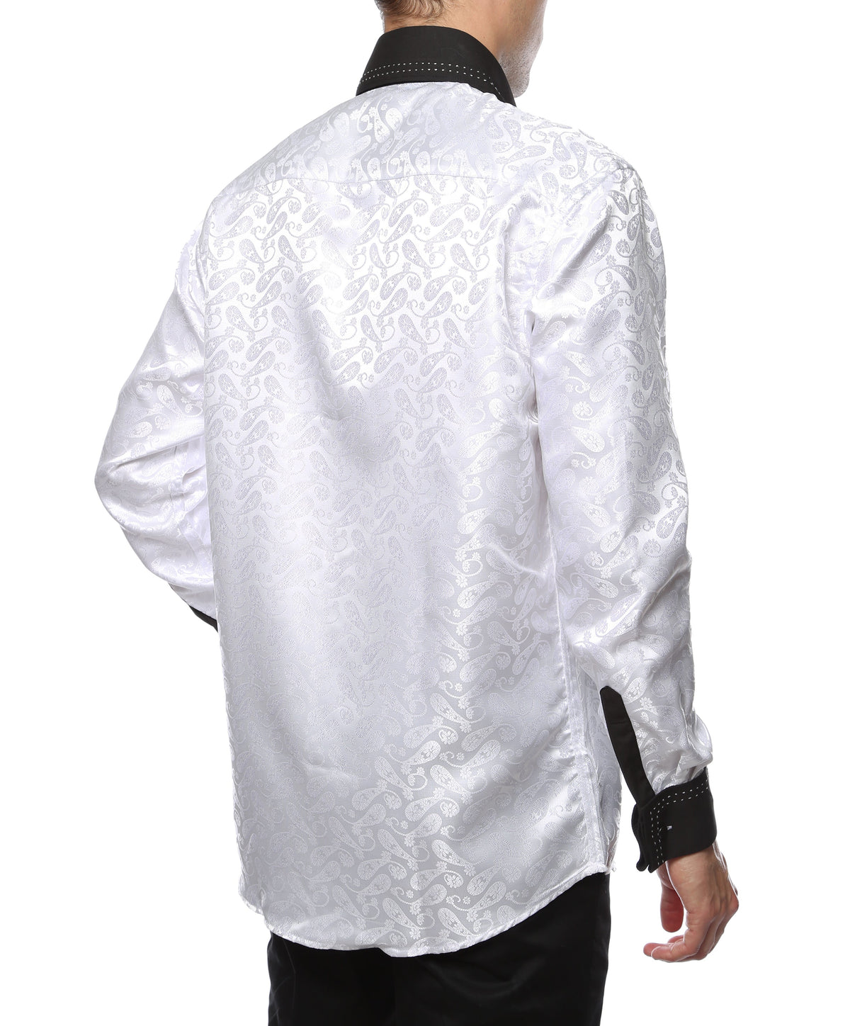 Men's White Paisley Satin Dress Shirt – High Collar, French Cuff | Ferrecci Hi-1033