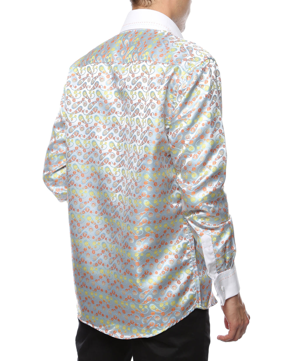 Men's Multi Color Floral Satin Dress Shirt – High Collar, French Cuff | Ferrecci Hi-1002