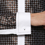 Men's Brown Circle Print Satin Dress Shirt – High Collar, French Cuff | Ferrecci Hi-1022