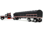 Kenworth W900A with 60" Aerodyne Sleeper and 53' Wilson Roadbrute Flatbed Trailer with Covered Wagon Black with Red Stripes 1/64 Diecast Model by DCP/First Gear