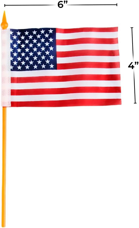 Set of 12 American Flags on Poles ✨  4" x 6" USA Mini Patriotic Hand Flags