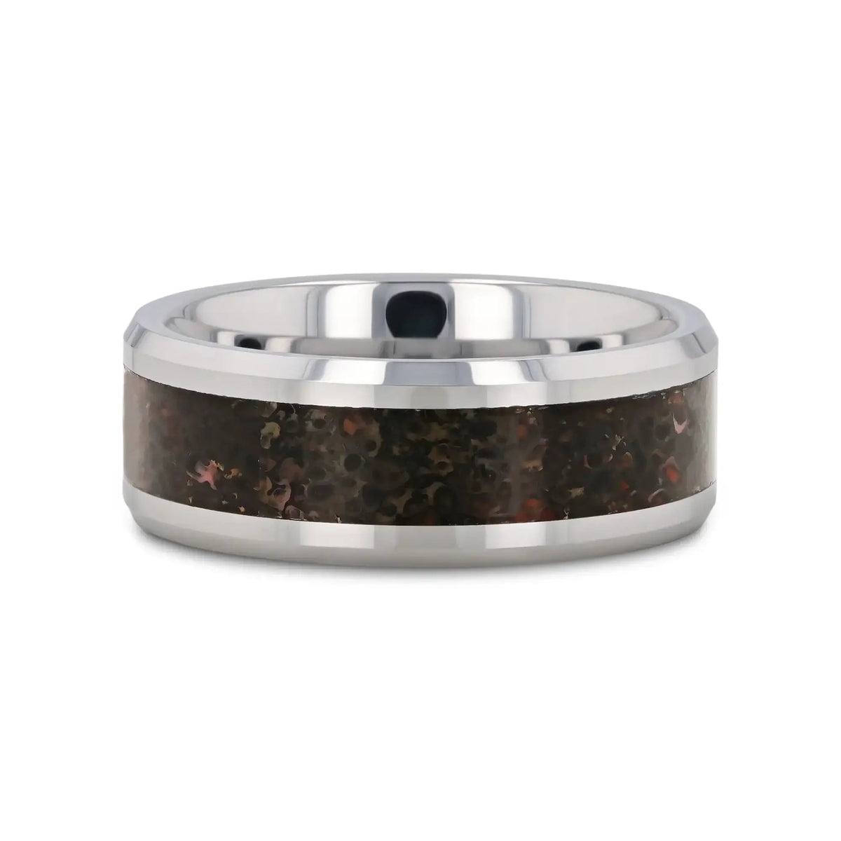 DRACARYS Tungsten Ring Black Dinosaur Inlay with Polished Bevel Edges - 8mm