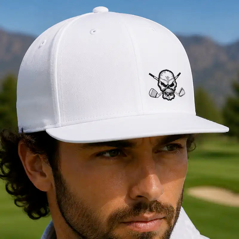110 Snap Back Flat Brim Golf Hat (White)