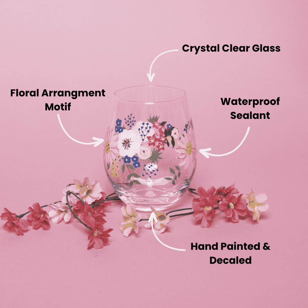 Painted Floral Stemless Wine Glasses