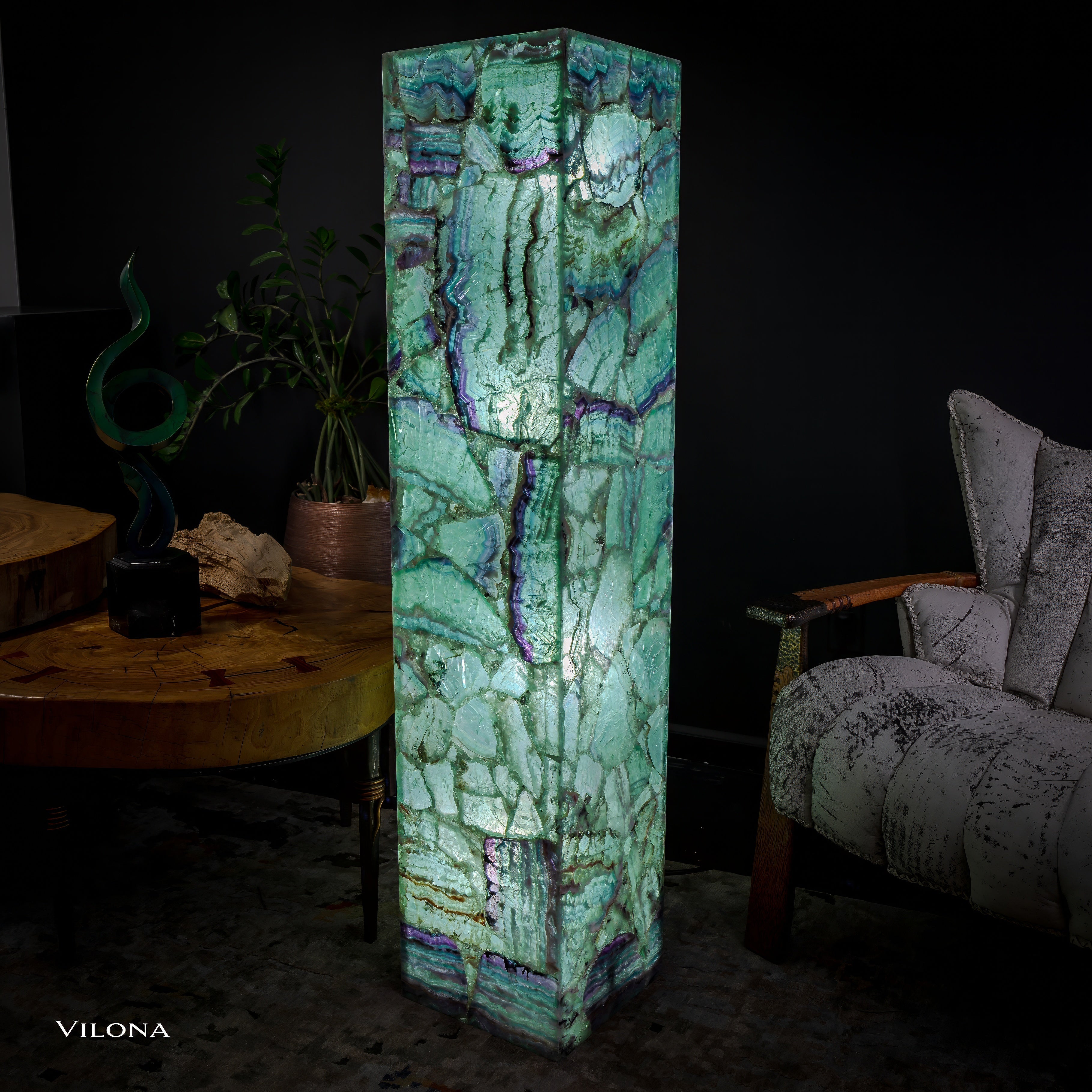 Fluorite Floor Lamp - Medium - 55"H x 11.5"W - Square - (12/19)
