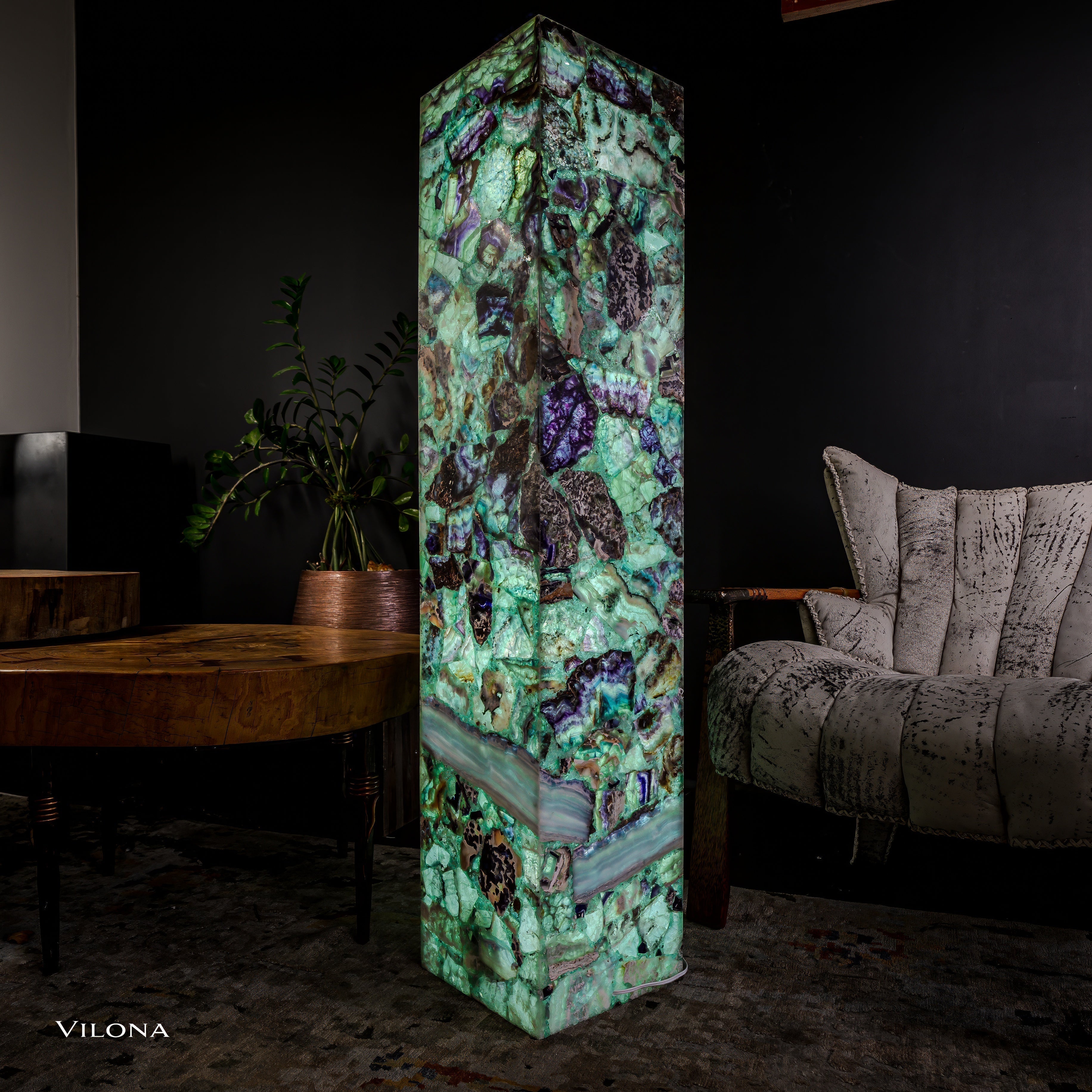 Fluorite Floor Lamp - Medium - 55"H x 11.75"W - Square - #9