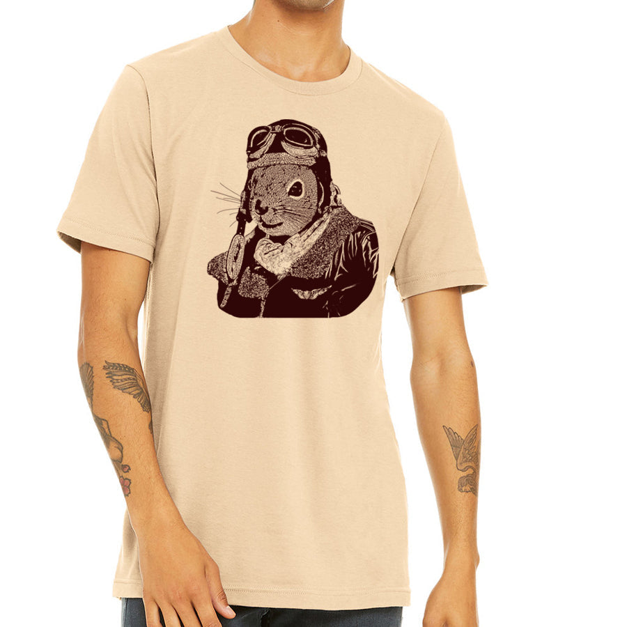 Flying Squirrel Pilot T-shirt, Funny Animal Design, Vintage Aviation Graphic Guys Shirt