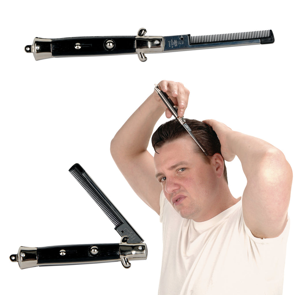 Push Button Pocket Comb – Fake Switchblade Style Folding Hair Comb