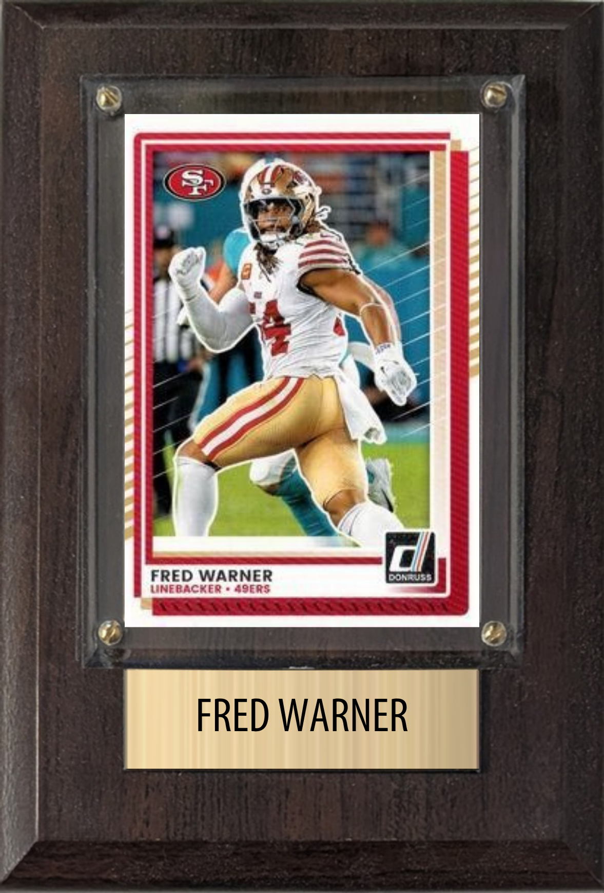 Fred Warner San Francisco 49ers Fan Gift Plaque 4x6 1 Card Prizm, Donruss, Score 2024 2025 2026
