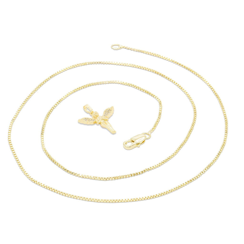 Cubic Zirconia Angel Pendant 14K Gold Filled Necklace Set