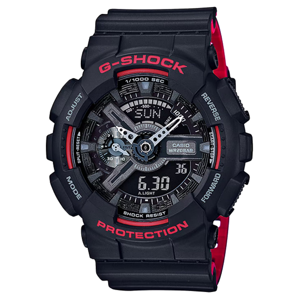 Casio G-SHOCK Men's Black and Red Dial Digital/Analog Watch Black Resin Strap - GA-110HR-1ADR