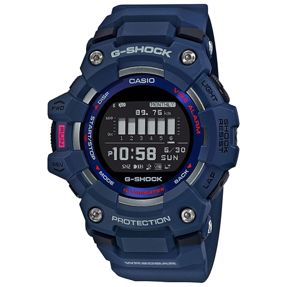 Casio G-SHOCK Men's Blue Dial Digital Watch Blue Resin Strap Bluetooth Fitness Tracker - GBD-100-2DR
