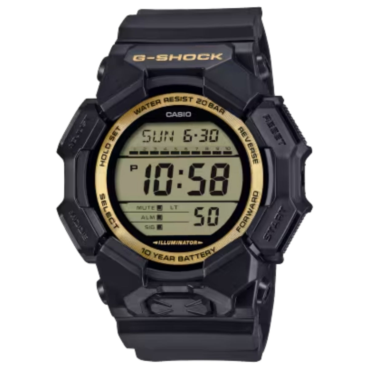 Casio G-SHOCK Men's Black and Gold Dial Digital Watch Black Resin Strap - GD-010GB-1A9DR