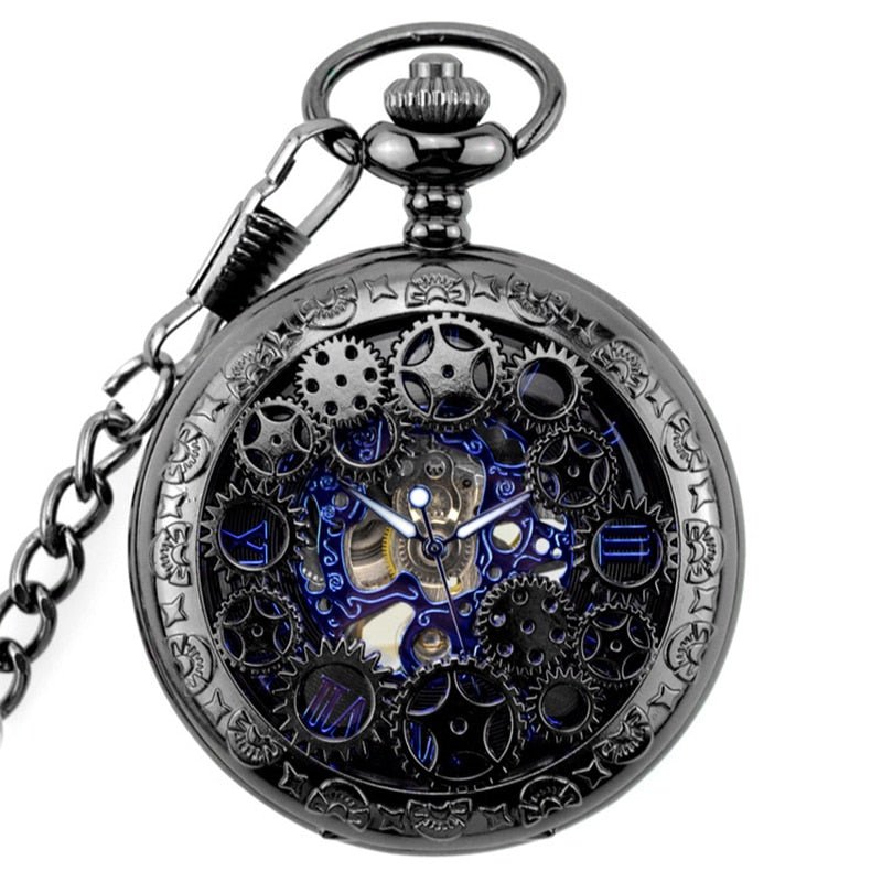Gear Gun Metal Pocket Watch