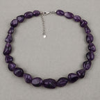 Amethyst Beaded Necklace, Genuine Raw Amethyst Beads Necklace for Women in Sterling Silver, February Birthstone Necklace, Gift for Mom