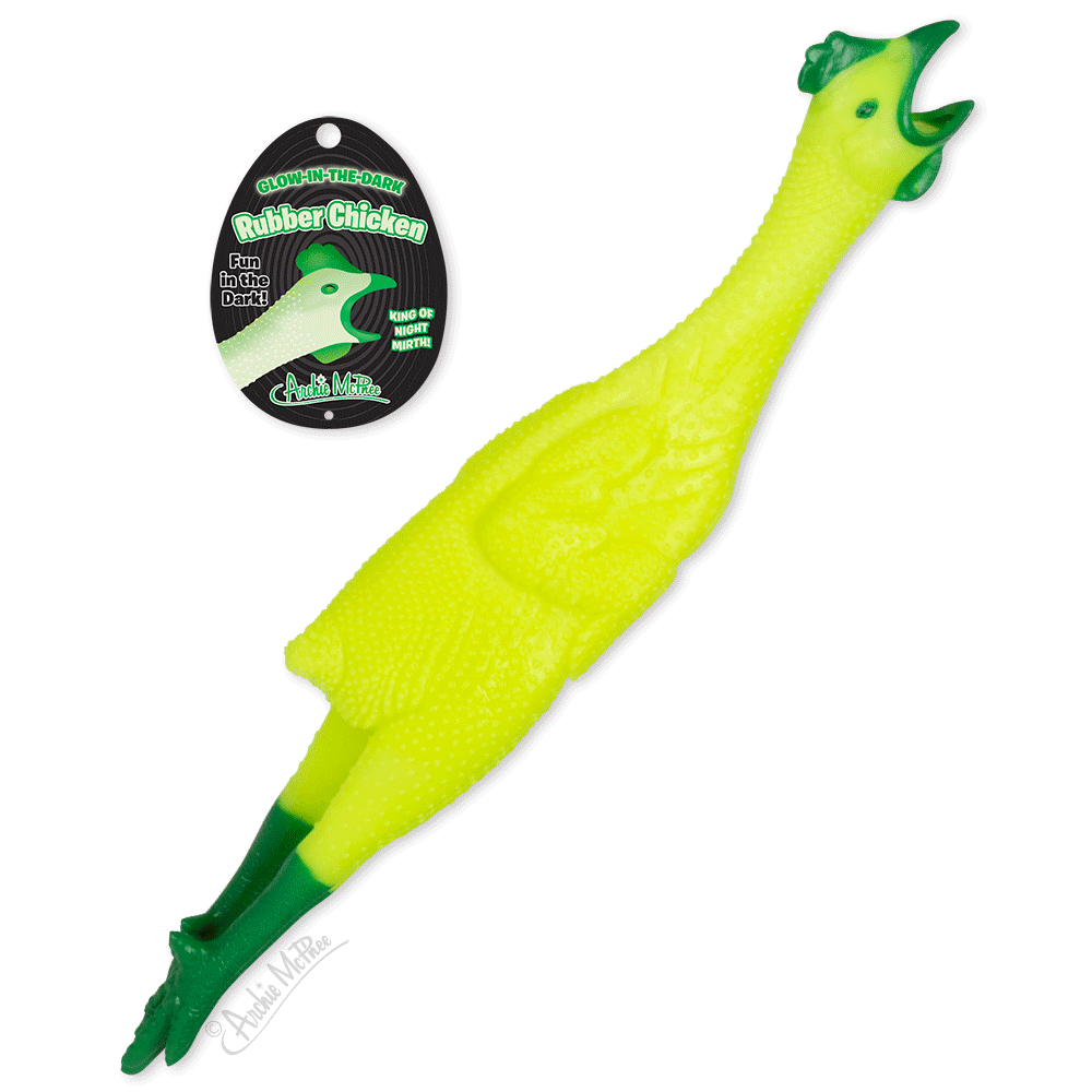 Glow In The Dark 🌟 🐔 Rubber Chicken - Classic Gag Joke Child Dog Toy - Archie McPhee
