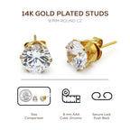 Cubic Zirconia Round 14K Gold Plated Stud Earrings Set Of 2 Stainless Steel Jewelry Men Women
