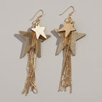 Gold Satin Zeppelin Star Fringe Earrings