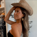 Gold Satin Zeppelin Star Fringe Earrings