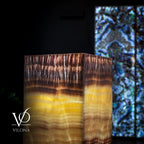 Golden Cloud Onyx Floor Lamp - Exotic Dragon Eye - Medium - 51.25"H x 12"W - Square - #2
