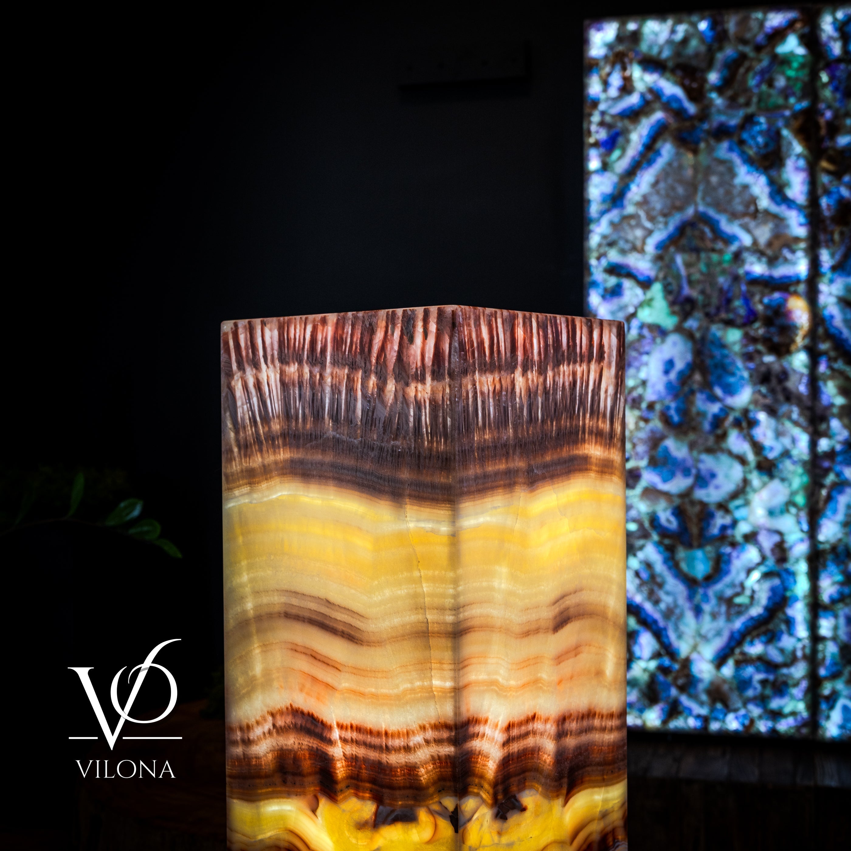Golden Cloud Onyx Floor Lamp - Exotic Dragon Eye - Medium - 51.25"H x 12"W - Square - #2