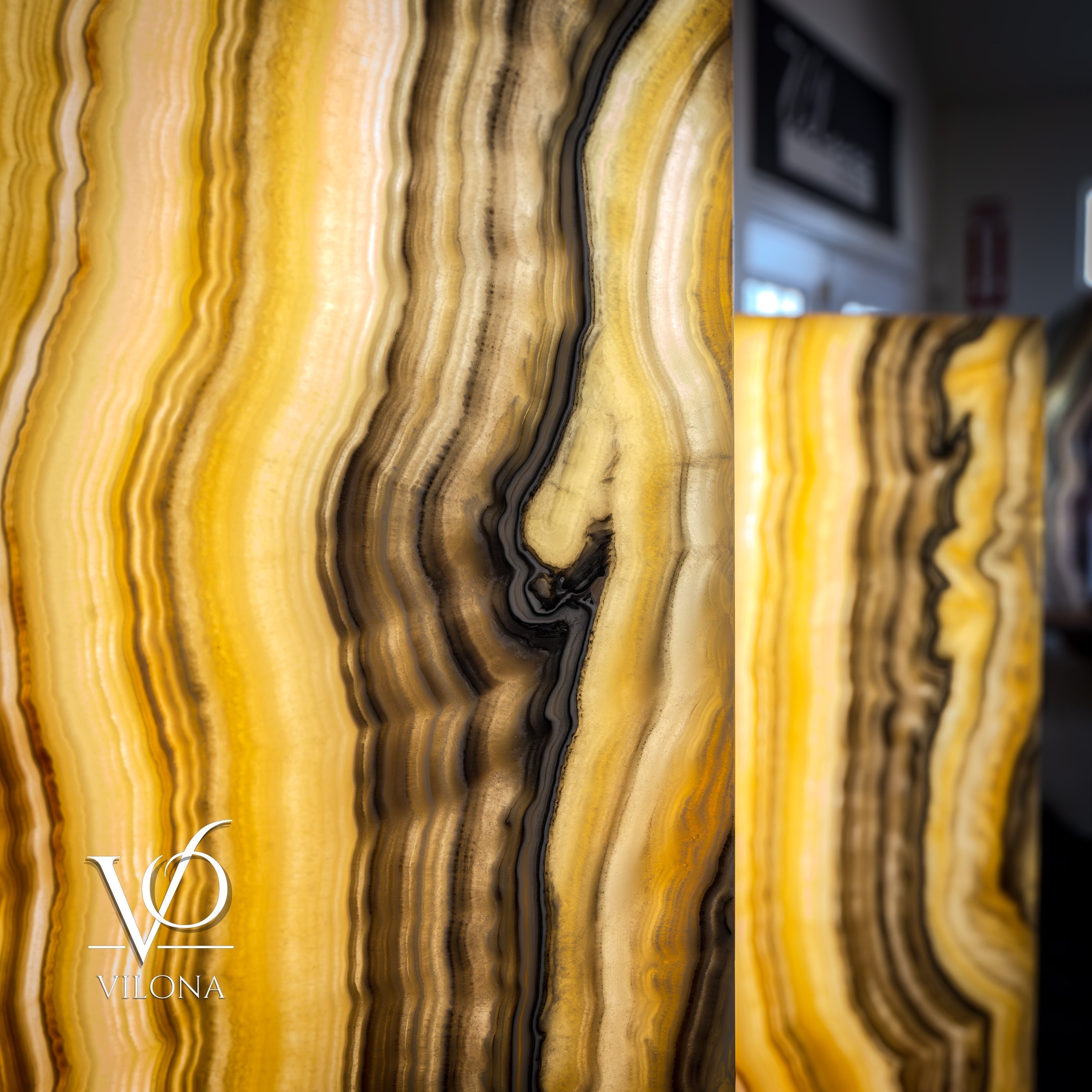 Golden Cloud Onyx Floor Lamp - Pair - Large - 63-67"H x 12-12"W - Square