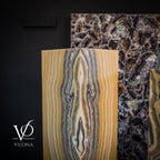 Golden Cloud Onyx Floor Lamp - Pair - Large - 63-67"H x 12-12"W - Square