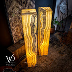 Golden Cloud Onyx Floor Lamp - Pair - Large - 63-67"H x 12-12"W - Square
