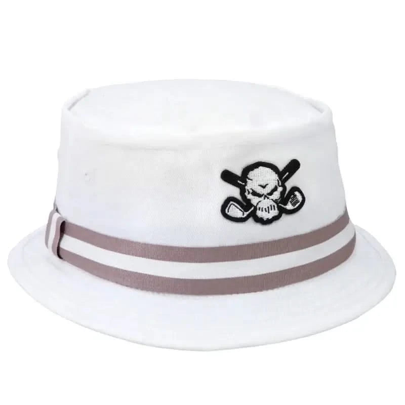 Premium Bucket Golf Hat w/ Skull (White)