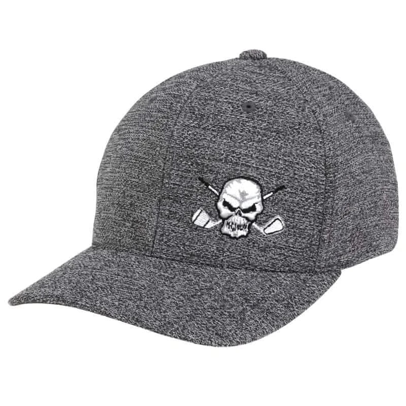 Skull Design Fitted Golf Hat (Dark Heather Grey)