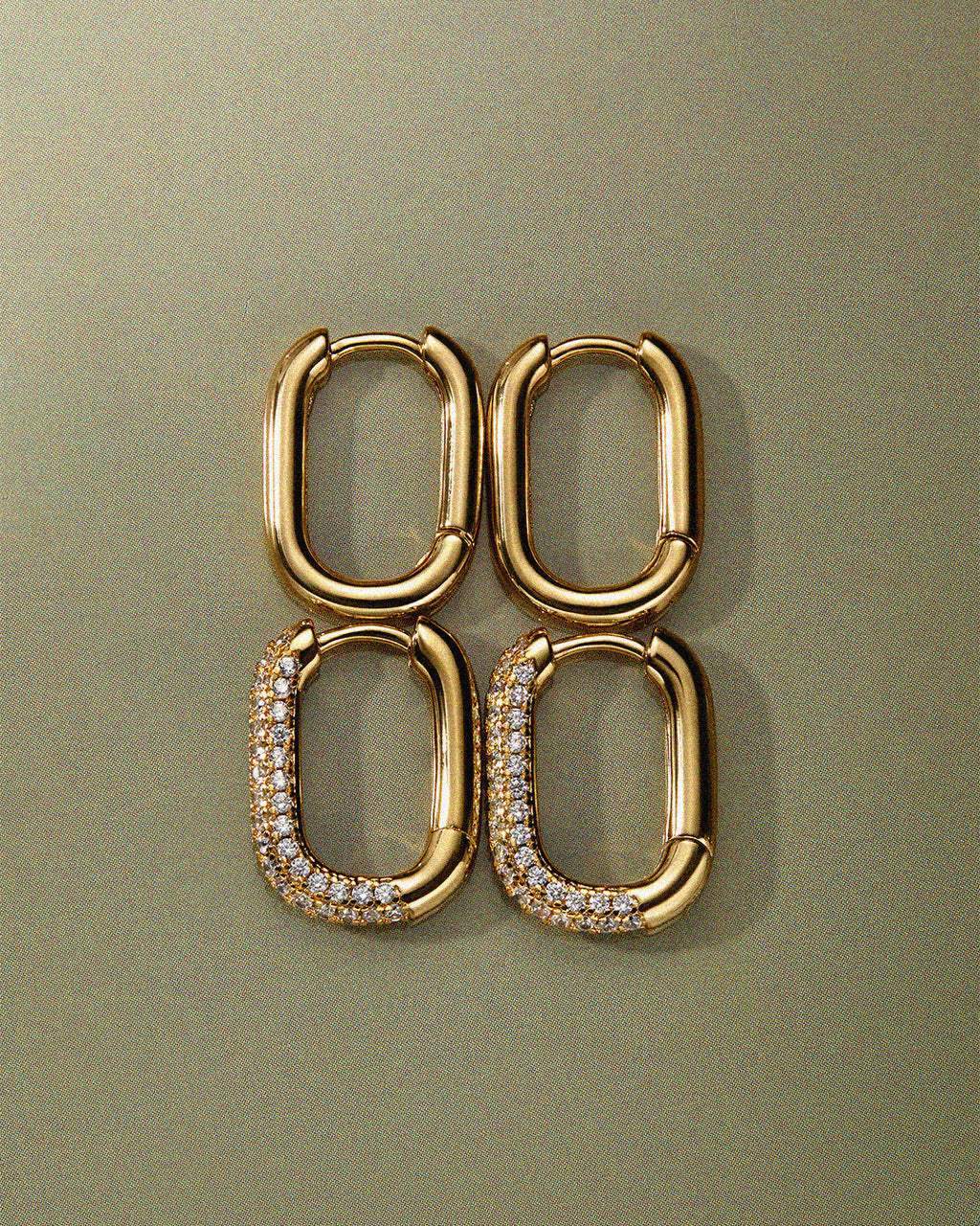 Pave Chain Link Huggies- Gold