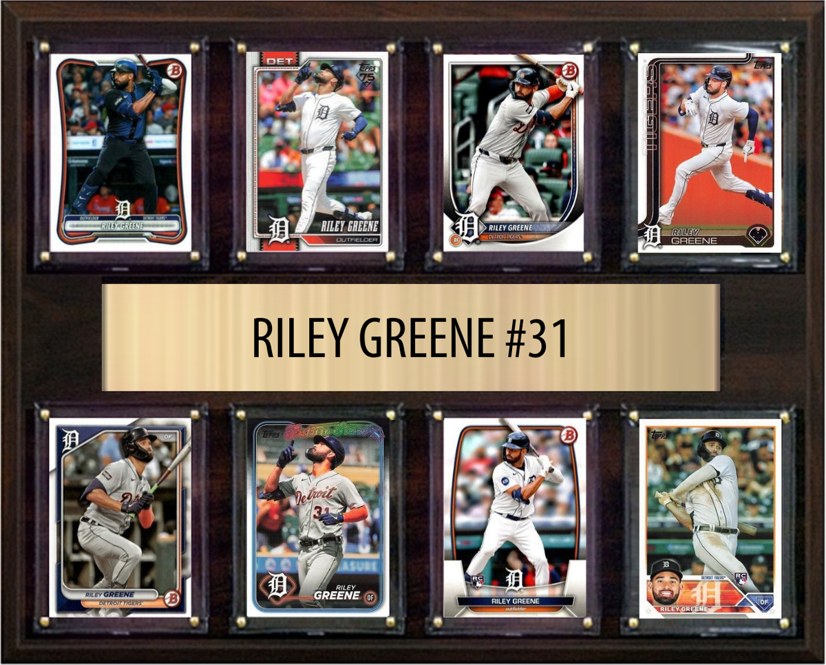 Riley Greene Detroit Tigers Fan Gift Plaque 12x15 8 Cards Topps, Bowman 2024 2025 2026