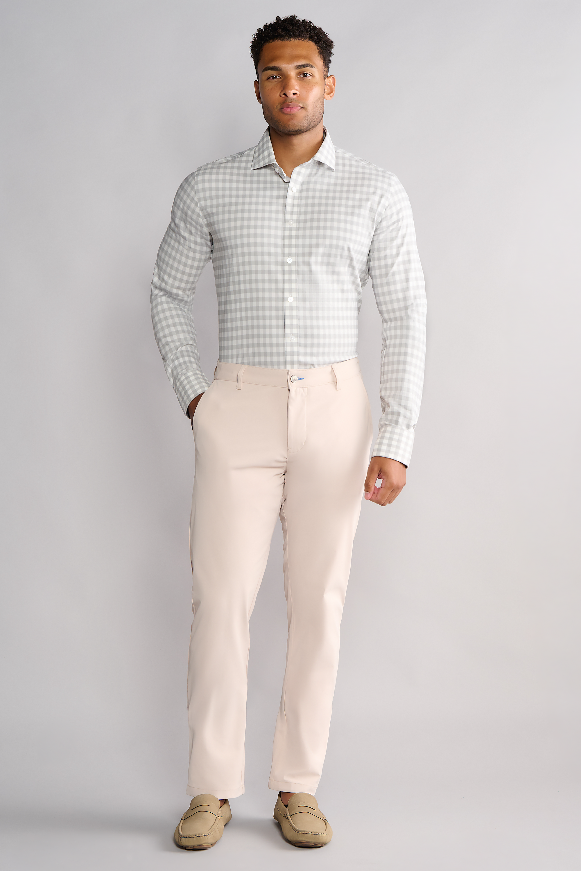 Leader Non-Iron Gingham // Grey White