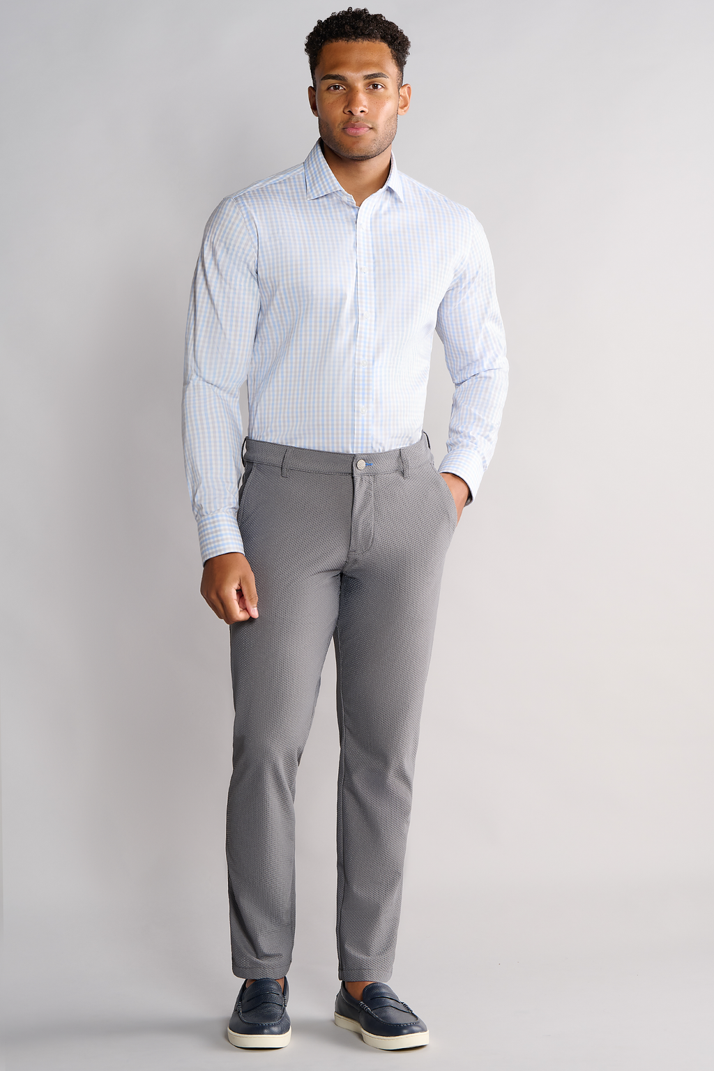Leader Non-Iron Check // Grey Blue Tattersall