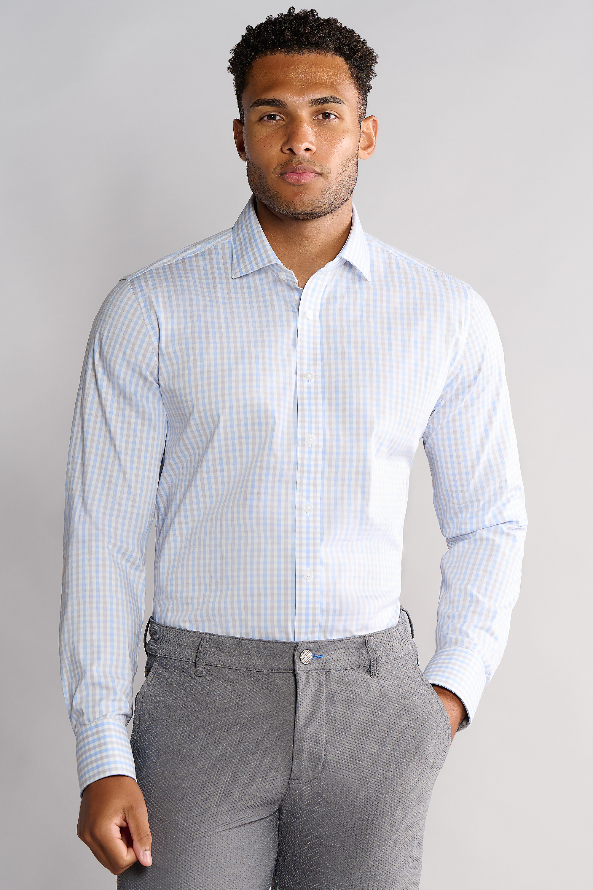 Leader Non-Iron Check // Grey Blue Tattersall