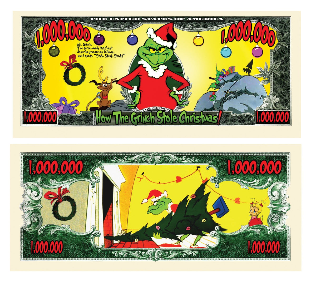 100 TOTAL - The Grinch Million Dollar Christmas Play Holiday Bill - Put in Cards