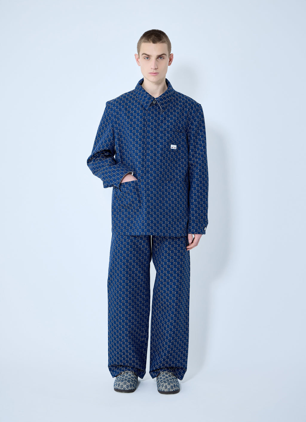 Gucci Men Cotton Jacquard Jacket With Gg Shadow