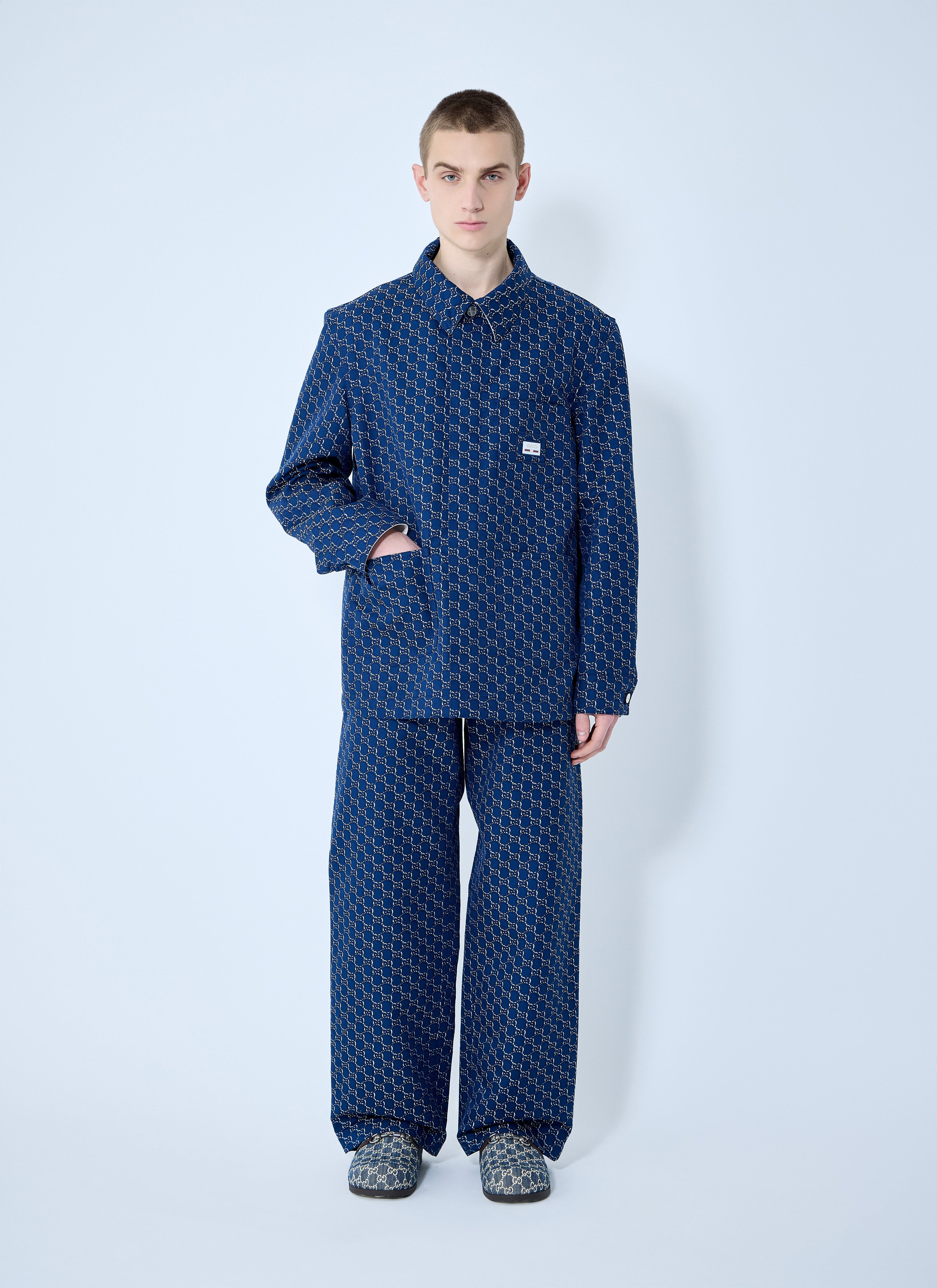 Gucci Men Cotton Jacquard Jacket With Gg Shadow