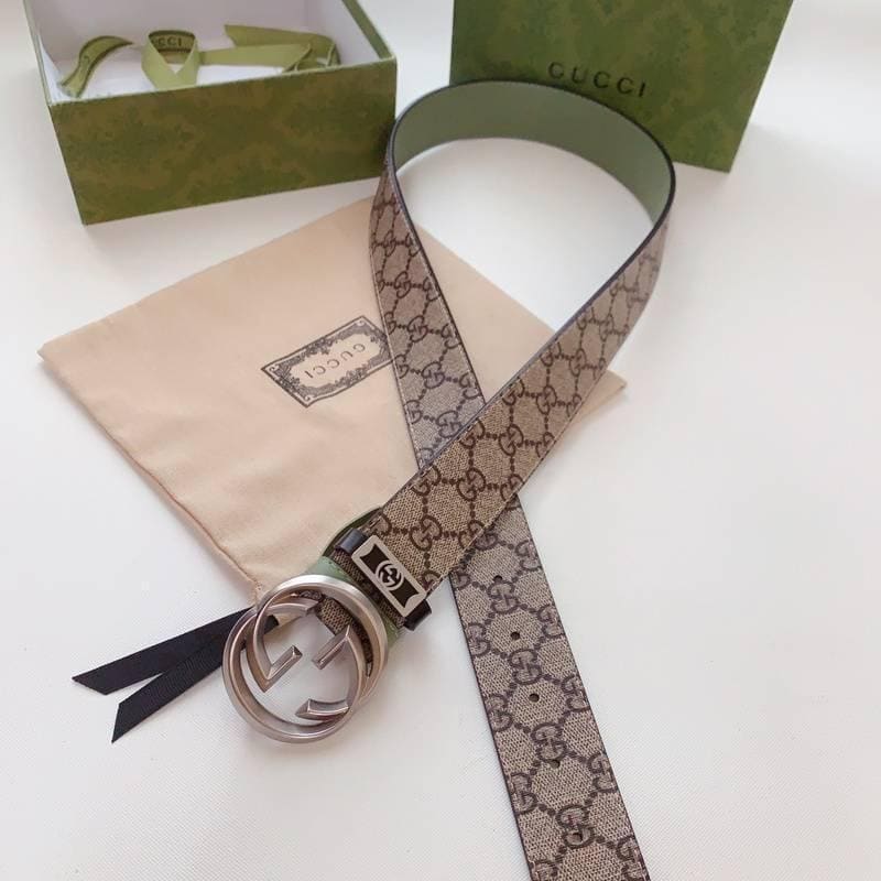 GUCCI Embellished coated-canvas and leather belt 'Beige'