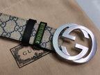 GUCCI Embellished coated-canvas and leather belt 'Beige'