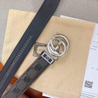 GUCCI Embellished coated-canvas and leather belt 'Black'