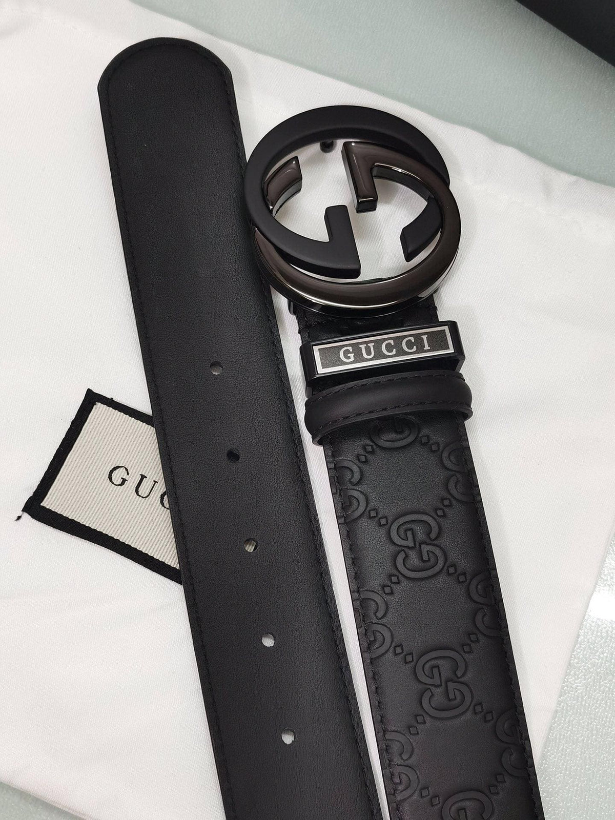 GUCCI Embellished coated-canvas and leather belt 'Black'