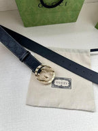 GUCCI Embellished coated-canvas and leather belt 'Black'