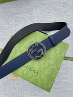GUCCI Embellished coated-canvas and leather belt 'Blue'